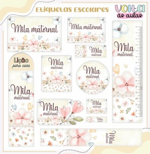 Leve + 13 Arquivo de Corte - Etiqueta Escolar (floral) I