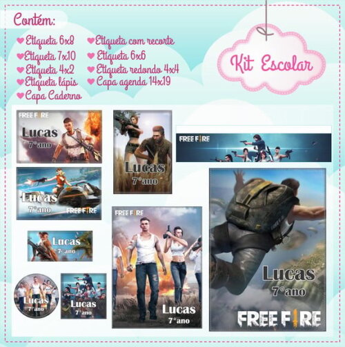 Leve + 13 Arquivo de Corte - Etiqueta Escolar (free Fire) B