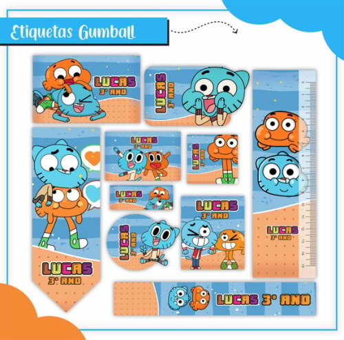 Leve + 13 Arquivo de Corte - Etiqueta Escolar (gumball) B