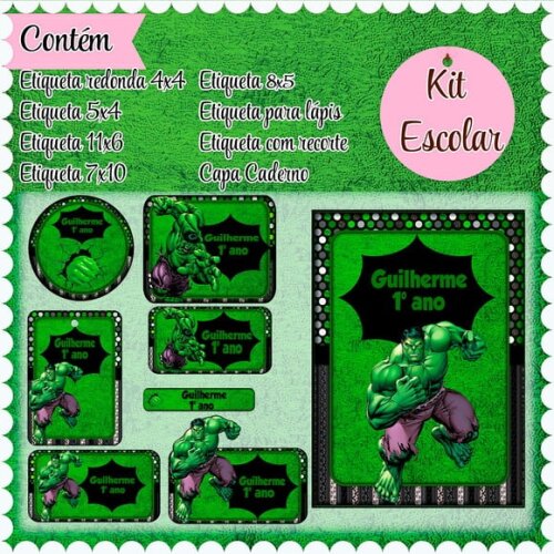 Leve + 13 Arquivo de Corte - Etiqueta Escolar (hulk) F