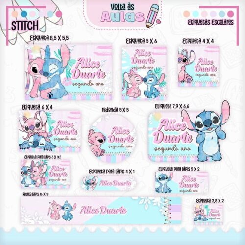 Leve + 13 Arquivo de Corte - Etiqueta Escolar (lilo e Stitch) F