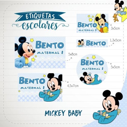 Leve + 13 Arquivo de Corte - Etiqueta Escolar (mickey Baby) a