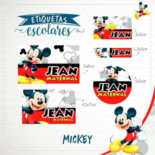 Leve + 13 Arquivo de Corte - Etiqueta Escolar (mickey) a