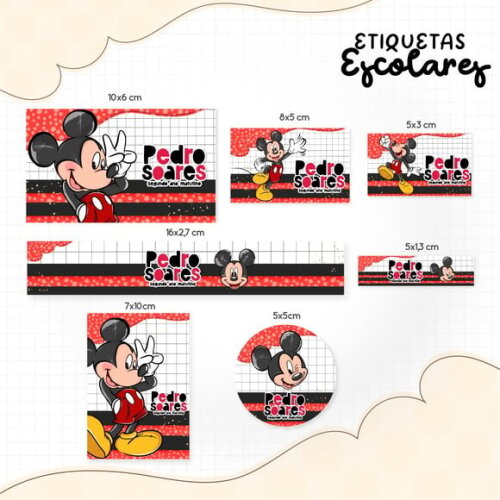 Leve + 13 Arquivo de Corte - Etiqueta Escolar (mickey) c