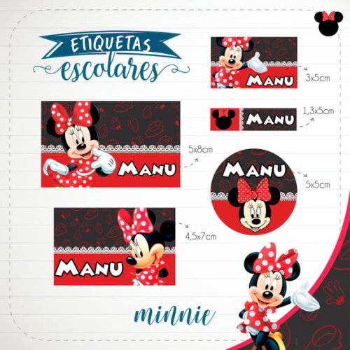 Leve + 13 Arquivo de Corte - Etiqueta Escolar (minnie) a