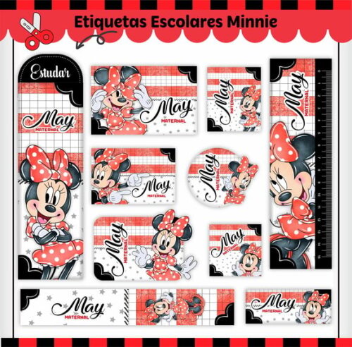 Leve + 13 Arquivo de Corte - Etiqueta Escolar (minnie) o