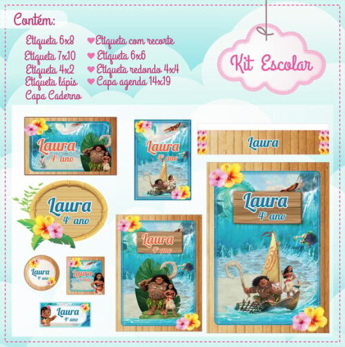 Leve + 13 Arquivo de Corte - Etiqueta Escolar (moana) B