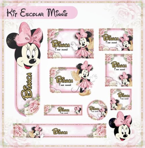 Leve + 13 Arquivo de Corte - Etiqueta Escolar (minnie) H