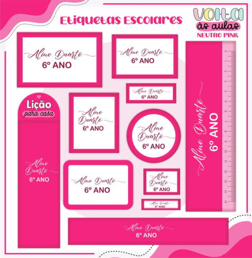 Leve + 13 Arquivo de Corte - Etiqueta Escolar (neutro Pink) a