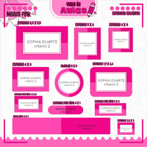 Leve + 13 Arquivo de Corte - Etiqueta Escolar (neutro Pink) B