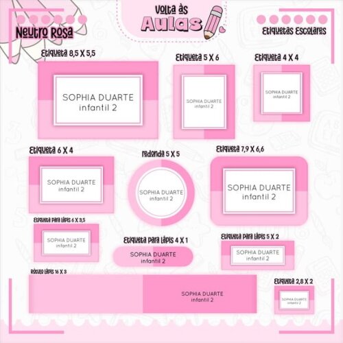Leve + 13 Arquivo de Corte - Etiqueta Escolar (neutro Rosa) B