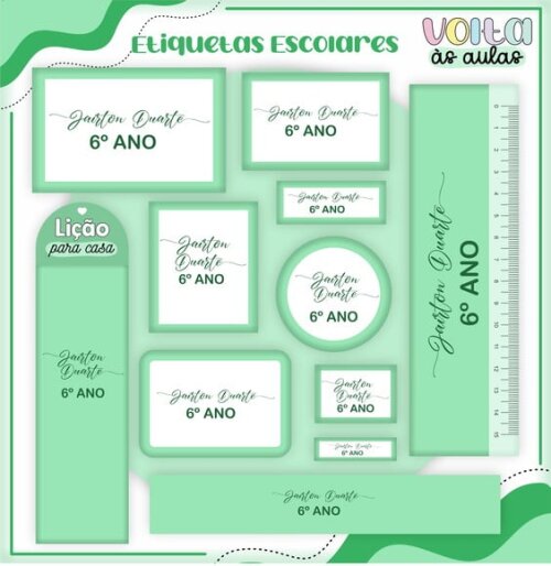 Leve + 13 Arquivo de Corte - Etiqueta Escolar (neutro Verde) a