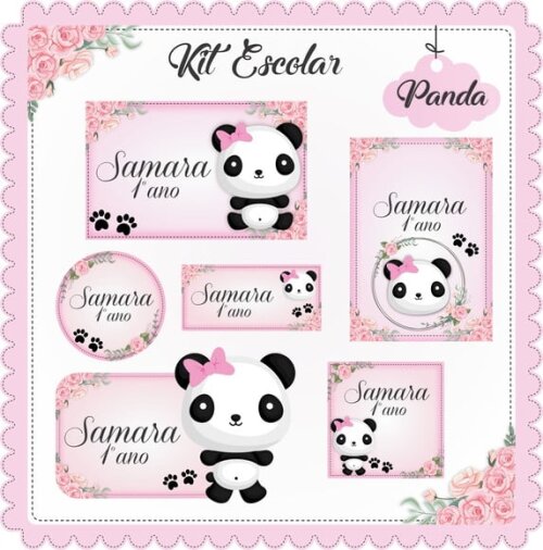 Leve + 13 Arquivo de Corte - Etiqueta Escolar (panda Rosa) a