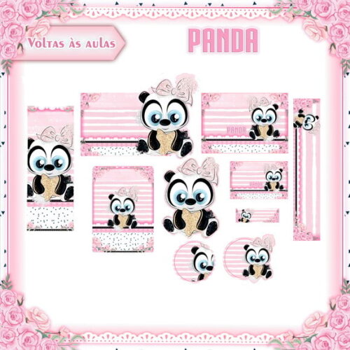 Leve + 13 Arquivo de Corte - Etiqueta Escolar (panda Rosa) e
