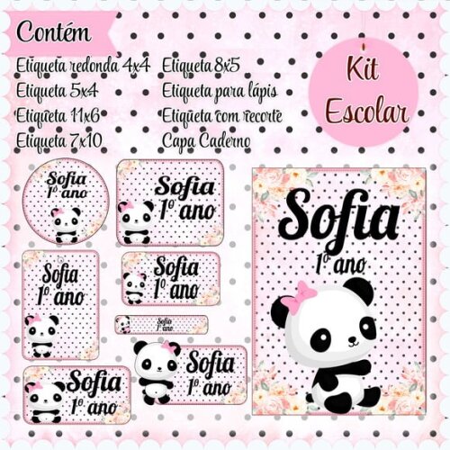 Leve + 13 Arquivo de Corte - Etiqueta Escolar (panda Rosa) D