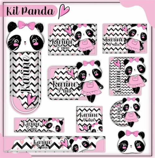 Leve + 13 Arquivo de Corte - Etiqueta Escolar (panda Rosa) c