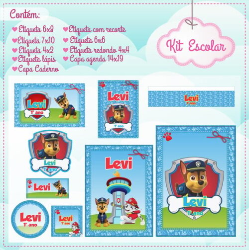 Leve + 13 Arquivo de Corte - Etiqueta Escolar (patrulha Canina) B