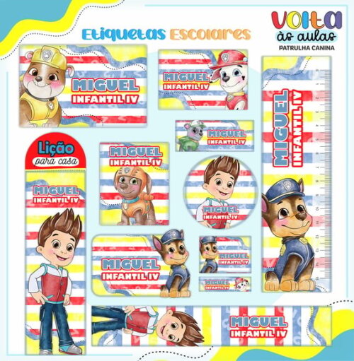 Leve + 13 Arquivo de Corte - Etiqueta Escolar (patrulha Canina) J