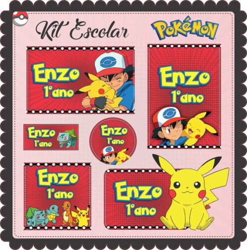 Leve + 13 Arquivo de Corte - Etiqueta Escolar (pokemon) a