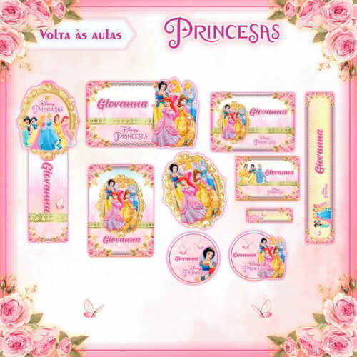 Leve + 13 Arquivo de Corte - Etiqueta Escolar (princesas) H