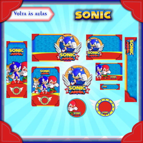 Leve + 13 Arquivo de Corte - Etiqueta Escolar (sonic) e