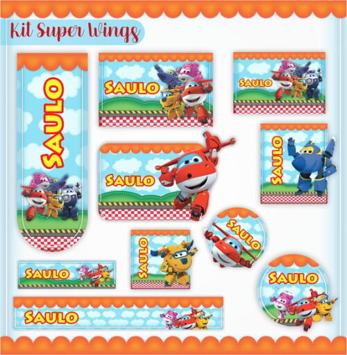 Leve + 13 Arquivo de Corte - Etiqueta Escolar (super Wings) a