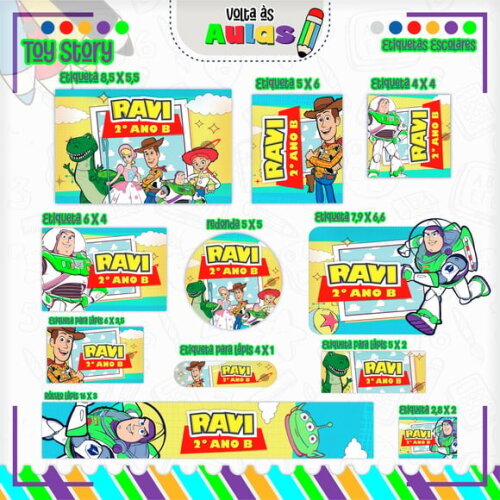 Leve + 13 Arquivo de Corte - Etiqueta Escolar (toy Story) c