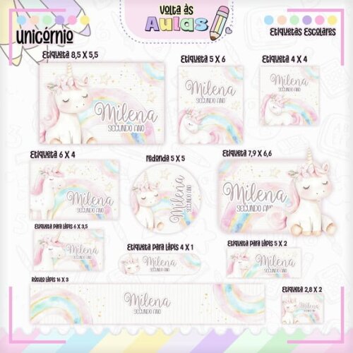 Leve + 13 Arquivo de Corte - Etiqueta Escolar (unicórnio) P