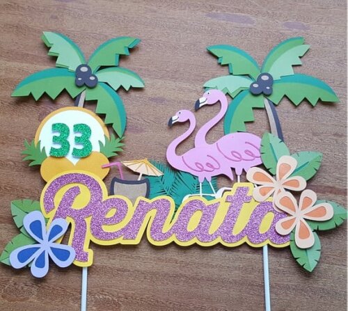Leve + 13 Arquivo de Corte - Topo de Bolo (Flamingo) 1