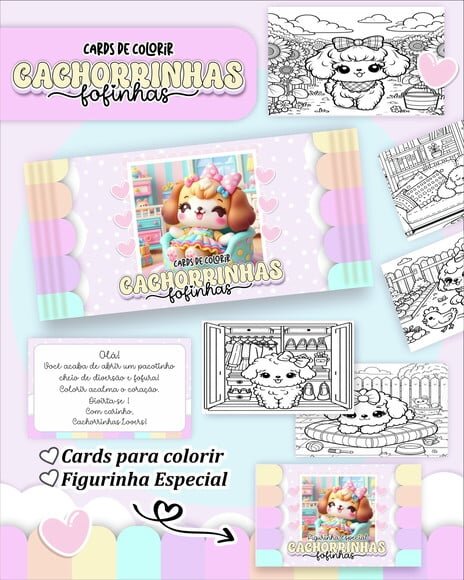 Leve + 13 Arquivo Digital - Cards para Colorir (cachorrinhas) 1