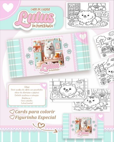 Leve + 13 Arquivo Digital - Cards para Colorir (lulus da Pomerânia) 1
