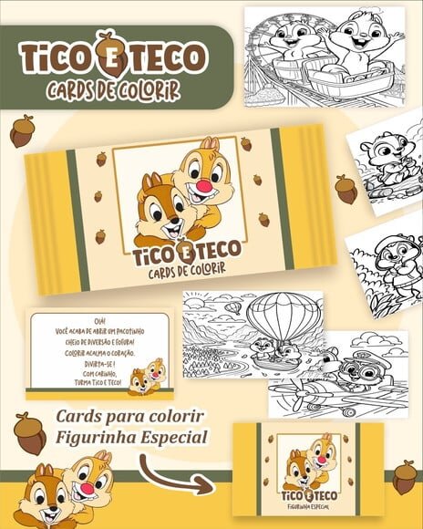 Leve + 13 Arquivo Digital - Cards para Colorir (tico e Teco) 1