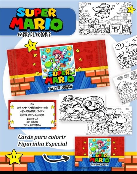 Leve + 13 Arquivo Digital - Cards para Colorir (super Mario) 1