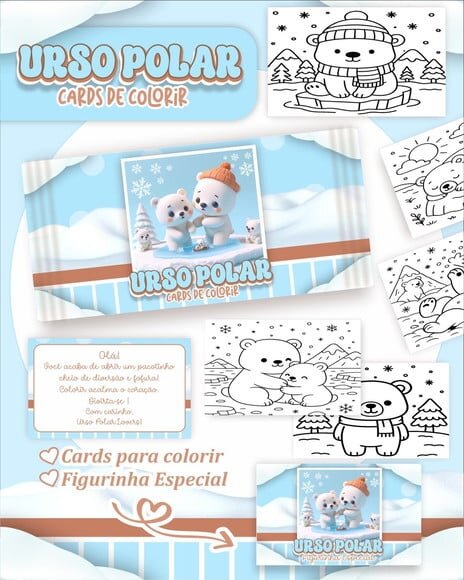 Leve + 13 Arquivo Digital - Cards para Colorir (urso Polar) 1