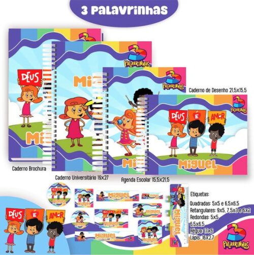 Leve + 13 Arquivo Digital - Etiqueta Escolar (3 Palavrinhas) e