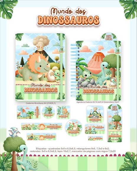 Leve + 13 Arquivo Digital - Etiqueta Escolar (dinossauros) S