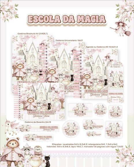 Leve + 13 Arquivo Digital - Etiqueta Escolar (escola da Magia) a