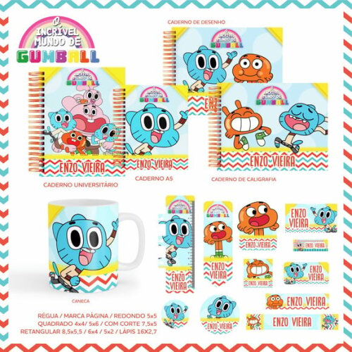 Leve + 13 Arquivo Digital - Etiqueta Escolar (Gumball) A