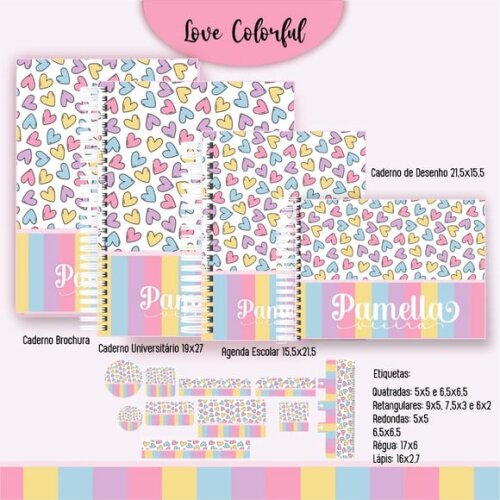 Leve + 13 Arquivo Digital - Etiqueta Escolar (love Colorful) a