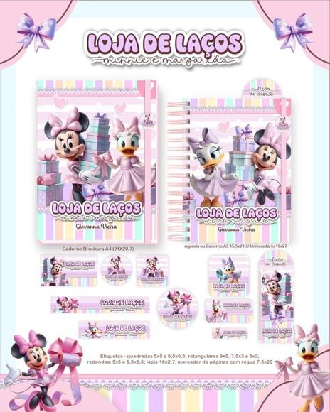 Leve + 13 Arquivo Digital - Etiqueta Escolar (minnie Laços) a