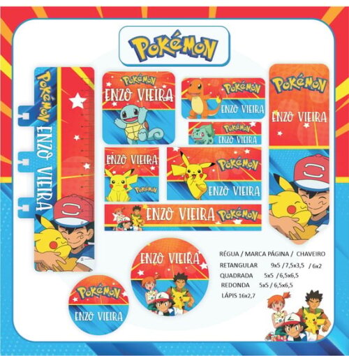 Leve + 13 Arquivo Digital - Etiqueta Escolar (pokemon) e