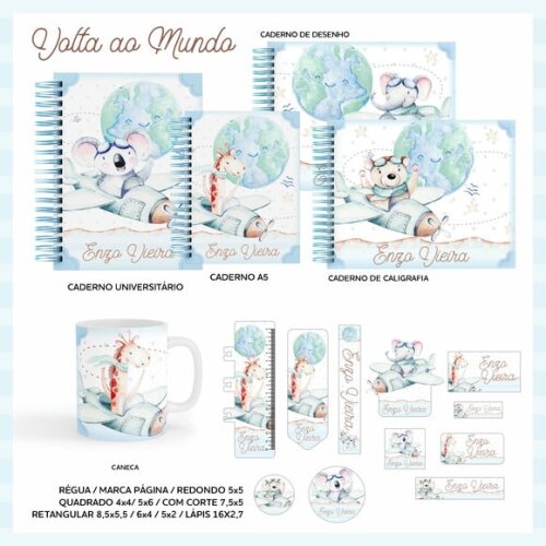 Leve + 13 Arquivo Digital - Etiqueta Escolar (Volta ao Mundo) A