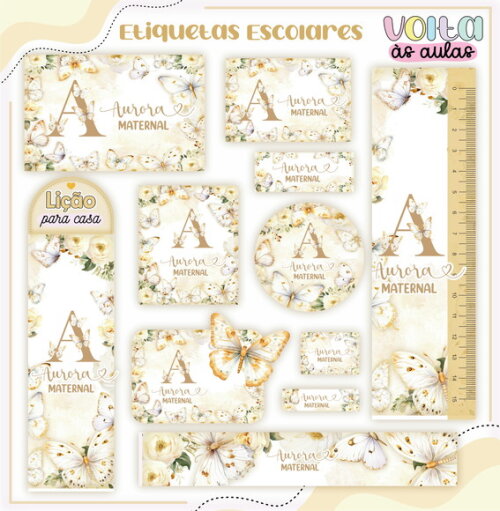 Leve + 13 - Arquivo de Corte - Etiqueta Escolar (floral) G