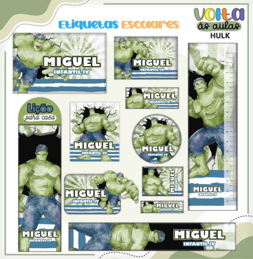 Leve + 13 - Arquivo de Corte - Etiqueta Escolar (hulk) e