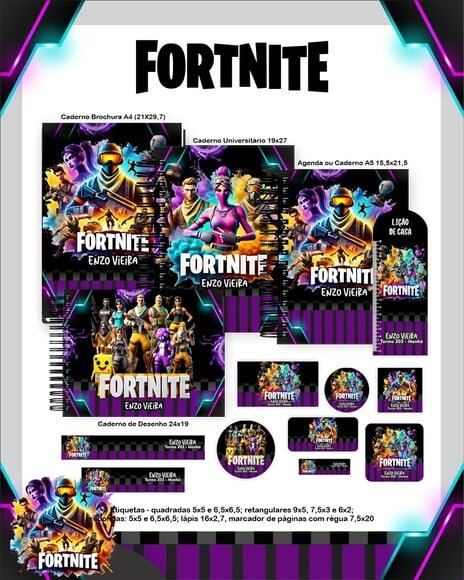 Leve + 13 - Arquivo Digital - Etiqueta Escolar (fortnite) F