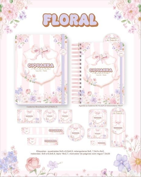Leve + 13 - Arquivo Digital - Etiqueta Escolar (floral) N
