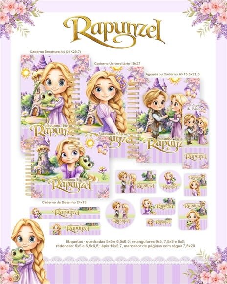 Leve + 13 - Arquivo Digital - Etiqueta Escolar (rapunzel) F
