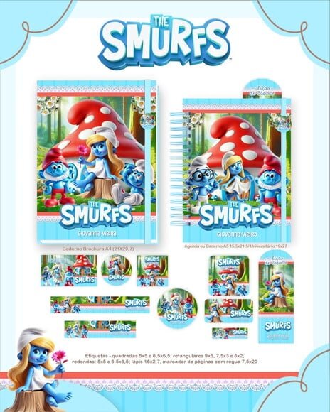 Leve + 13 - Arquivo Digital - Etiqueta Escolar (smurfs) a