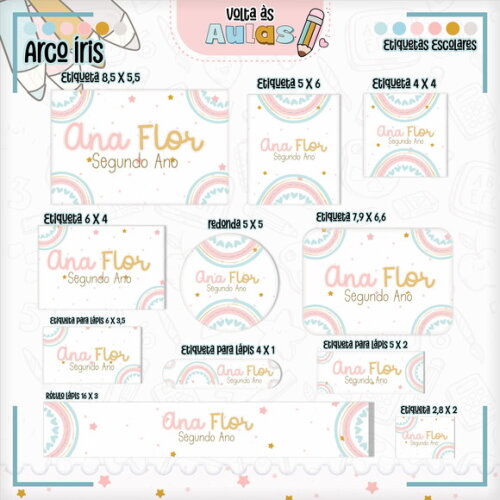Leve + 13 Arquivo de Corte - Etiqueta Escolar (arco-íris) I