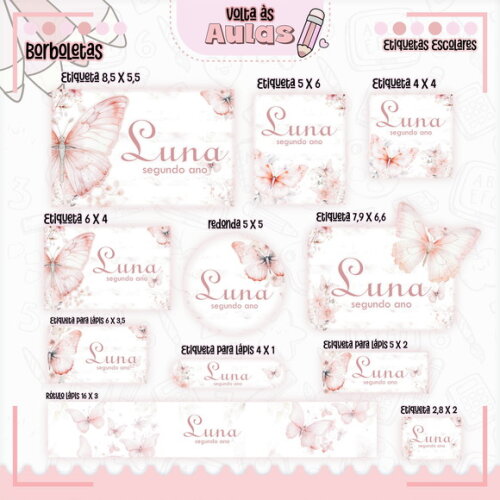 Leve + 13 Arquivo de Corte - Etiqueta Escolar (borboleta) G